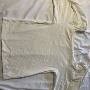 J. Crew Cream Ribbed Top with Puff Sleeves